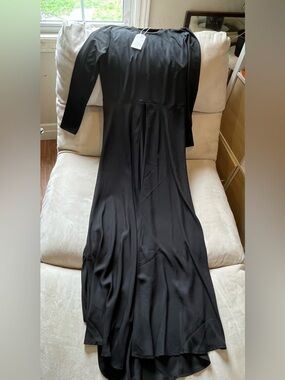 Long Sleeve Black Maxi Dress - Elegant Women's Split front Evening Gown